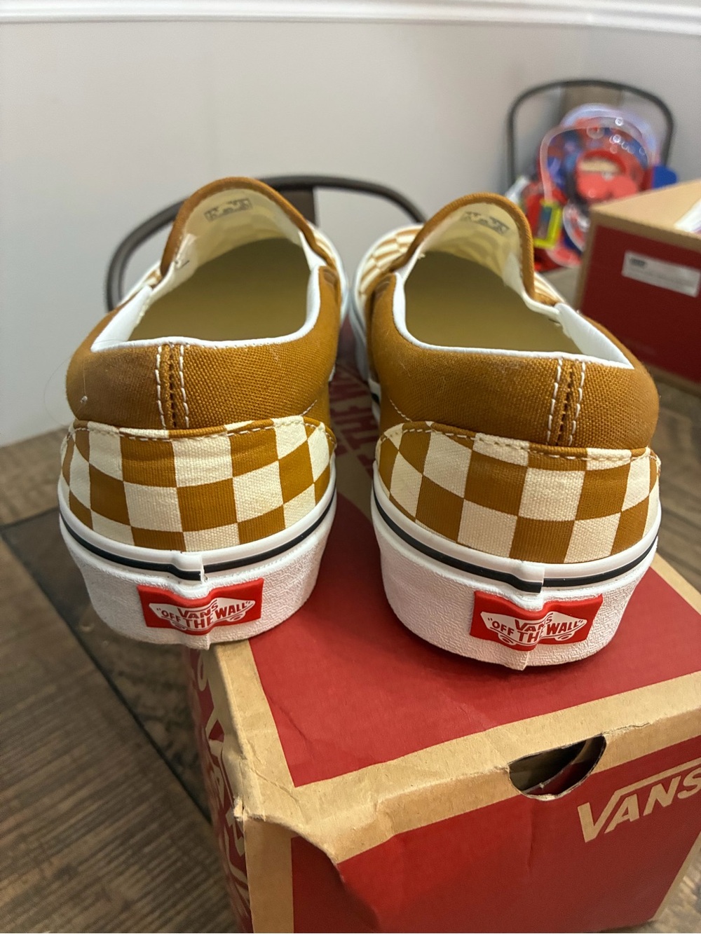 Vans Checkerboard Slip-On in Mustard and White - Picture 3 of 5